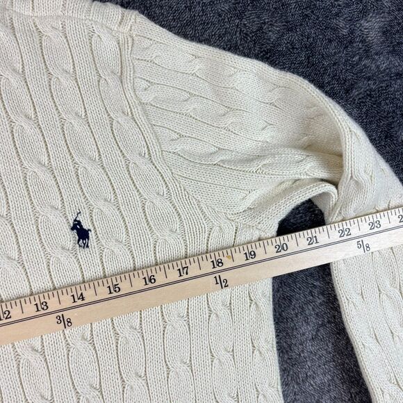Vtg Ralph Lauren Cable Knit Hooded Full Zip Cream Women's XL Jacket *Read - Picture 7 of 12